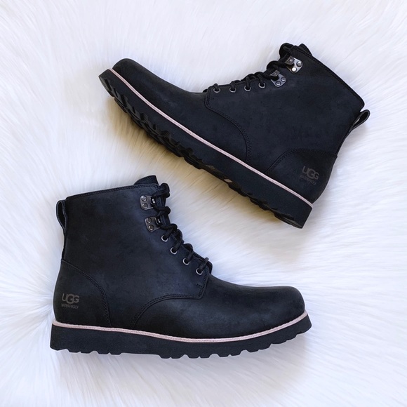 UGG Men’s Ritter Black Leather Waterproof Boots - Picture 2 of 8